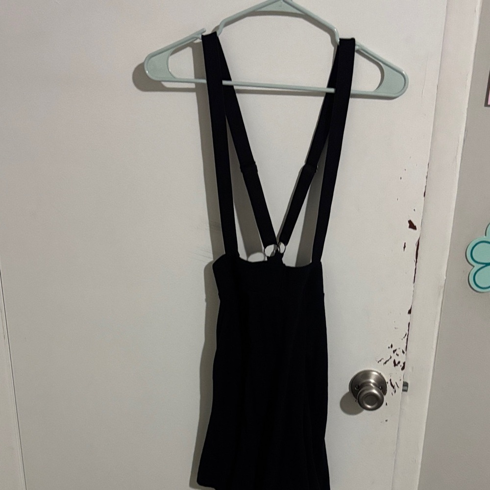 Junior's L Hot Topic Suspender Skater Skirt Black WITH POCKETS